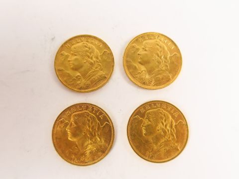 4 pièces de 20 francs suisse or