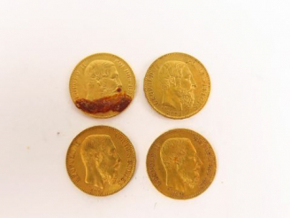 Vente aux enchères 4 pièces de 20 francs belge or