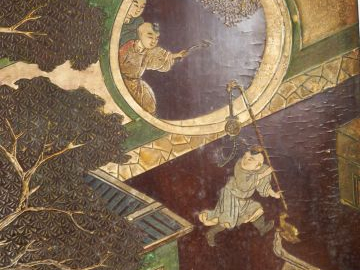 Paravent à quatre feuilles en laque de Coromandel, décor finement grav