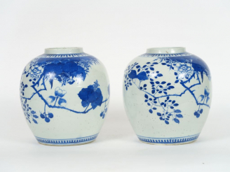 Vente aux enchères Paire de pots à gingembre en porcelaine blanche, à décor bleu sous cou