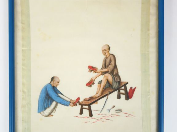 Suite de cinq gouaches de Canton sur papier de riz représentant différ