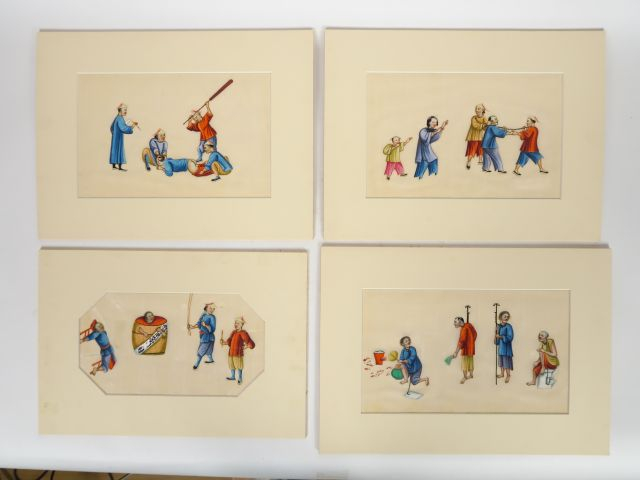 Douze gouaches de Canton sur papier de riz, représentant des jugements