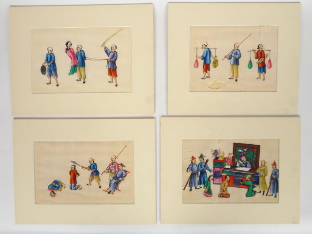 Douze gouaches de Canton sur papier de riz, représentant des jugements