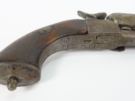 Pistolet double de défense mi XIX eme, à coffre et à percussion, deux 