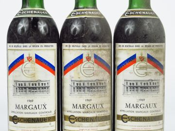 3 BOUTEILLES MARGAUX ESCHENAUER - 1969 - 2 BG/1 LB/BS