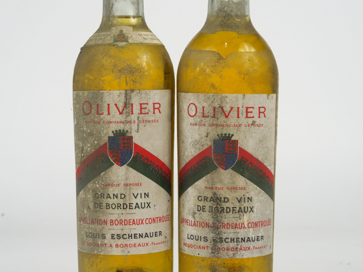 2 BOUTEILLES OLIVIER BORDEAUX ESCHENAUER - 1948 - BG+/BS