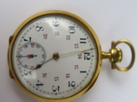 Vente aux enchères Montre de gousset en or, cylindre huit rubis, boitier à décor guilloch