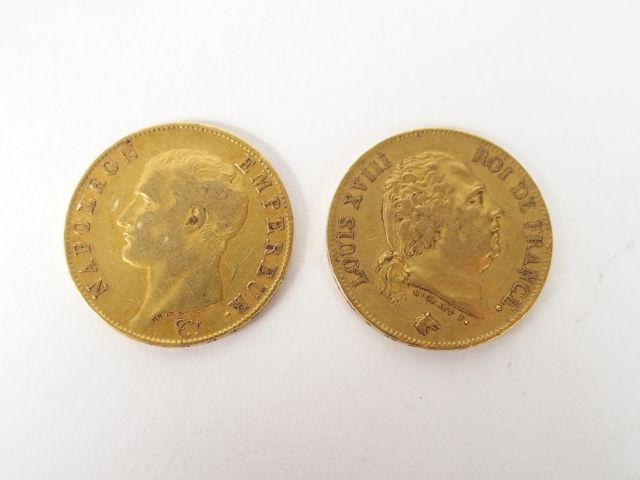 2 pièces de 40 Francs or: - Napoléon Empereur tête nue, An 13-Paris (1