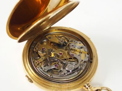 LIP. Montre savonnette en or jaune, cadran émail, chiffres arabes, cad