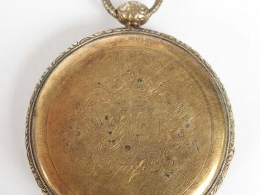 Montre de gousset en or jaune, cadran émail, chiffres romains. Diam. :