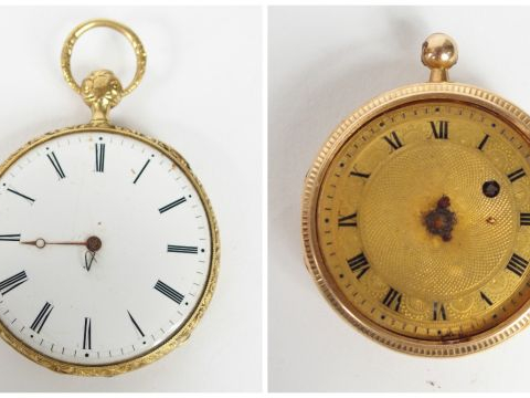 Montre de gousset en or jaune, cadran émail, chiffres romains (manque 