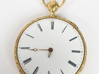 Montre de gousset en or jaune, cadran émail, chiffres romains (manque 