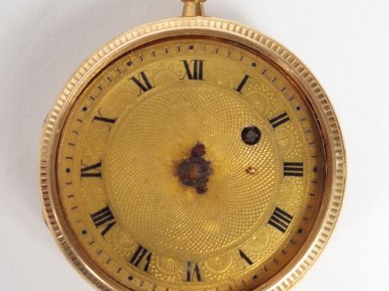 Montre de gousset en or jaune, cadran émail, chiffres romains (manque 