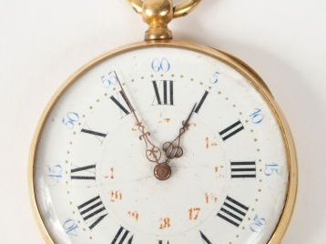 Montre de gousset en or jaune, cadran émail (fels), chiffres arabes et