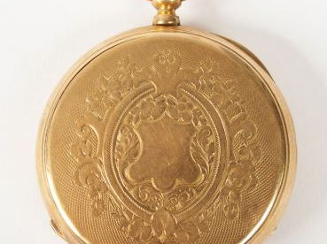 Montre de gousset en or jaune, cadran émail (fels), chiffres arabes et