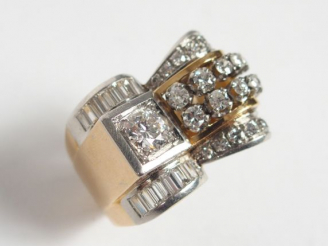 Vente aux enchères 	Bague Art déco monture or jaune, ornée d’un diamant taille ancienne d