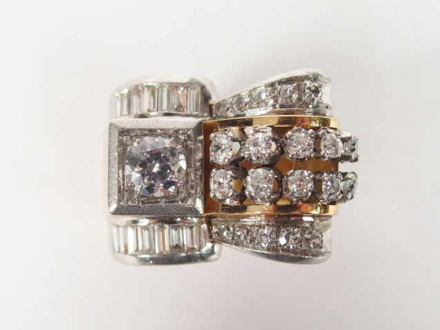 	Bague Art déco monture or jaune, ornée d’un diamant taille ancienne d