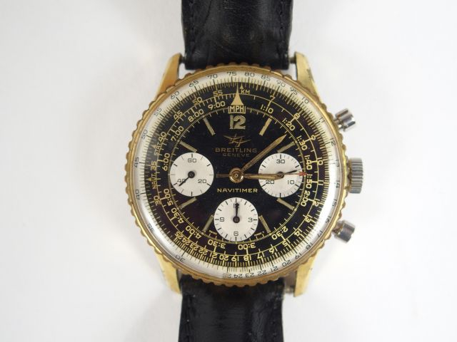 BREITLING, "Navitimer". Montre d'homme, boitier acier plaqué or, brace