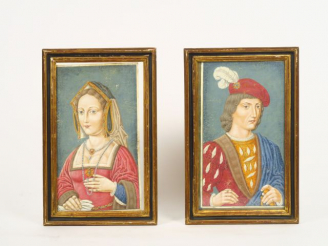 Vente aux enchères Ecole française XIXème "Portraits de Monsieur et Madame" Paire de port