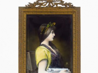 Vente aux enchères LEFEBVRE "Portrait de jeune fille à la couronne de laurier".  Plaque é