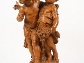 Vente aux enchères Auguste Moreau "Enfants au bouquet" Sculpture en terre cuite patinée. 