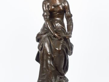 J. GAUTHERIN "Jeune fille effeuillant une fleur" Sculpture en bronze à