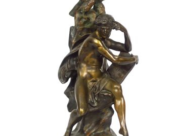 E. PICAULT "Le penseur" Sculpture en bronze à patine brune. Signée. H.