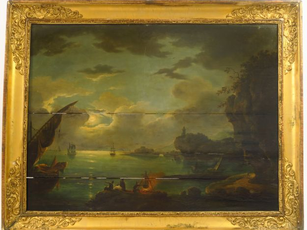 Ecole française fin XVIIIème début XIXe "Marine nocturne" Huile sur pa