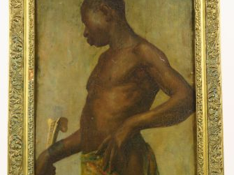 Ecole orientaliste XIXème "Portrait de maure" Huile sur toile marouflé