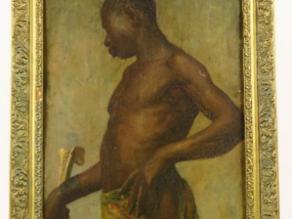 Vente aux enchères Ecole orientaliste XIXème "Portrait de maure" Huile sur toile marouflé