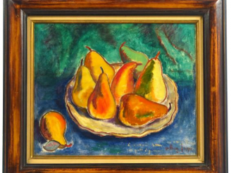 Vente aux enchères A. FAGES "Nature morte aux poires" Huile sur toile. Signée en bas à dr