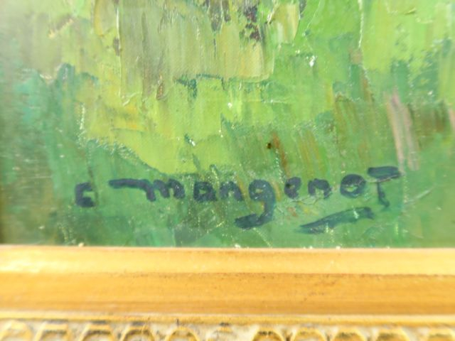 	E MANGENOT, « Petit chemin normand »  Huile sur toile. Signée en bas 