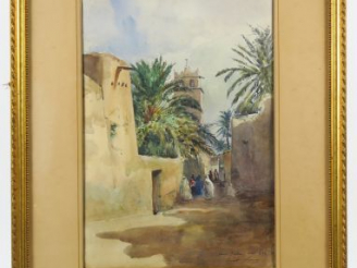 Vente aux enchères Ernest SIMON "Le vieux Biskra" Aquarelle. Signée, située et datée avri