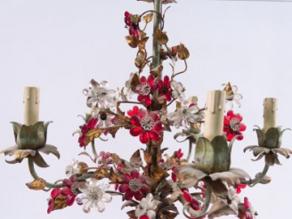 Vente aux enchères Lustre en métal et verre bicolore, éclairant à 5 lumières