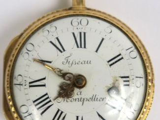 Montre de Gousset XVIIIe en or, signée Tisseau à Montpellier. Poids te