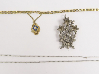 Vente aux enchères Chaîne en platine (2.65 g), et pendentif en argent et pierres à l’imit