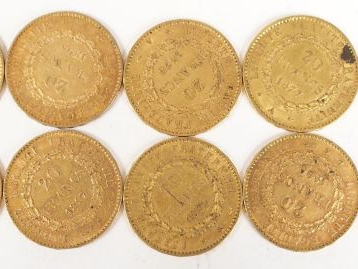 10 pièces de 20 Francs or, Génie. Poids: 64,5gr