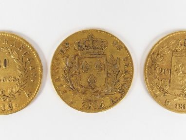 3 pièces de 20 Francs or: -Napoléon Empereur, tête laurée, 1812-Paris,