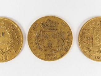 Vente aux enchères 3 pièces de 20 Francs or: -Napoléon Empereur, tête laurée, 1812-Paris,