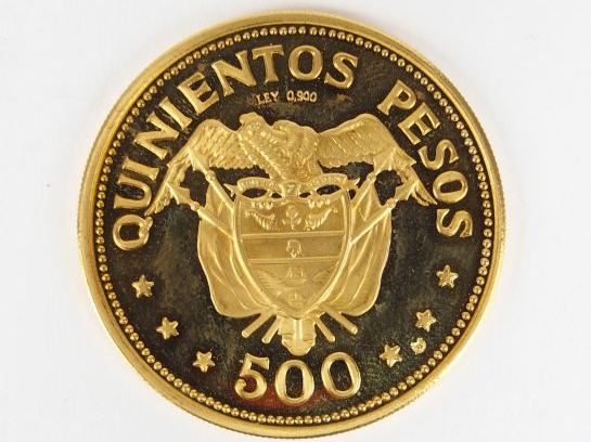 Pièce or 500 Pesos, 900/1000e, République de Colombie, Congrès euchari