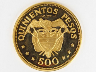 Vente aux enchères Pièce or 500 Pesos, 900/1000e, République de Colombie, Congrès euchari