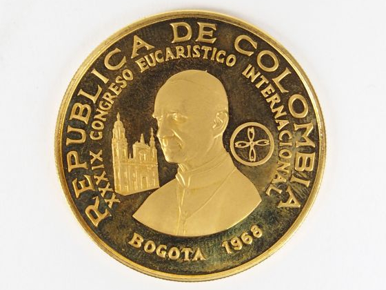 Pièce or 500 Pesos, 900/1000e, République de Colombie, Congrès euchari