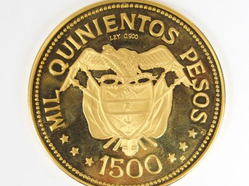 Pièce or 1500 Pesos, 900/1000e, République de Colombie, Congrès euchar