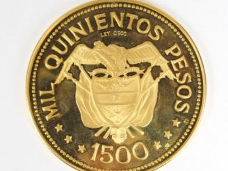 Vente aux enchères Pièce or 1500 Pesos, 900/1000e, République de Colombie, Congrès euchar