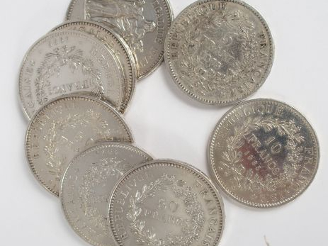 Six pièces de 50 Francs argent, Hercule: -1975, -1976, -3 x 1977, -197