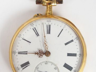 Vente aux enchères Montre de gousset en or jaune à pans coupés, cadran émail (fels), chif