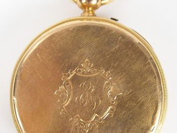 Montre de gousset en or jaune, cadran émail, chiffres romains, trotteu