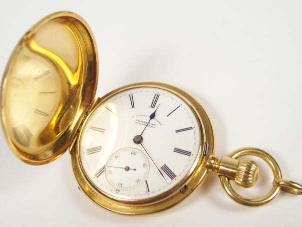 A. LANGE   SÖHNE, GLASRÜTTE. Montre savonnette en or jaune, cadran éma