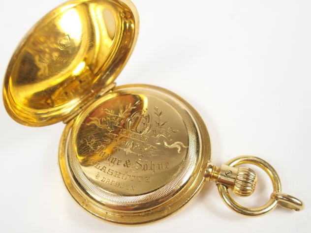 A. LANGE   SÖHNE, GLASRÜTTE. Montre savonnette en or jaune, cadran éma