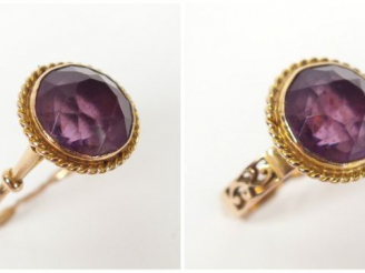 Vente aux enchères 2 bagues monture or jaune, serties d'une pierre violette taille ronde 